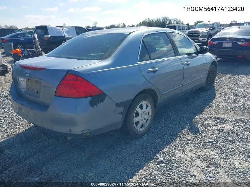 2007 Honda Accord 2.4 Lx VIN: 1HGCM56417A123420 Lot: 40829824