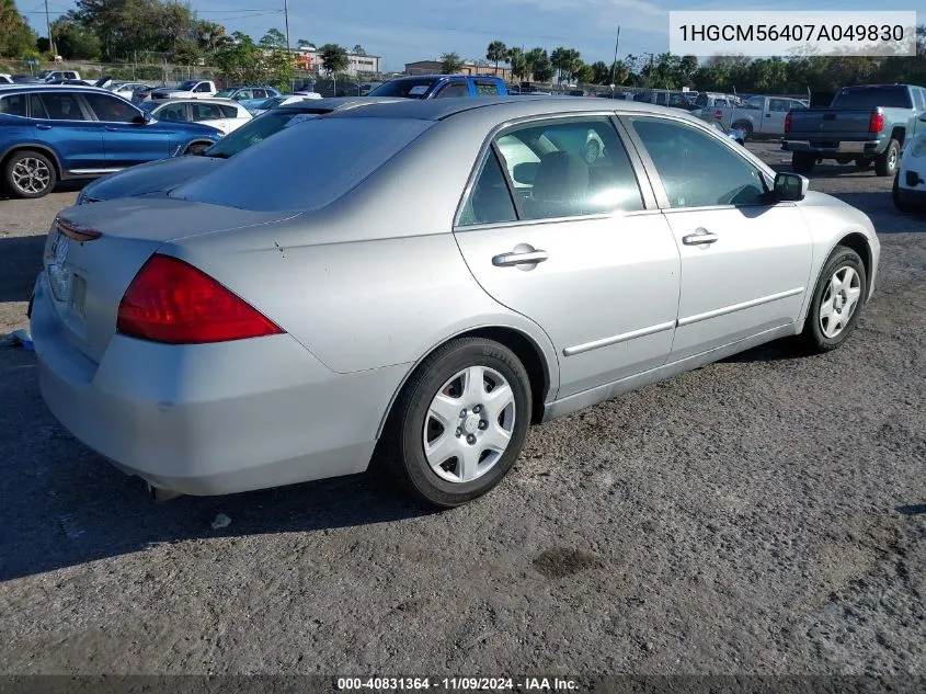 2007 Honda Accord 2.4 Lx VIN: 1HGCM56407A049830 Lot: 40831364