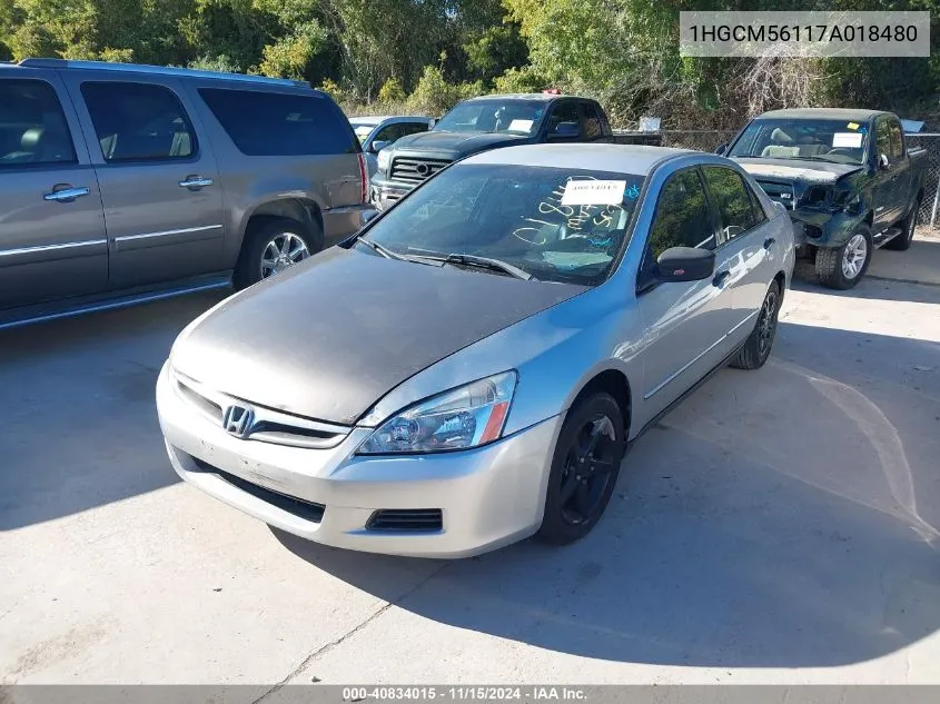 2007 Honda Accord 2.4 Vp VIN: 1HGCM56117A018480 Lot: 40834015