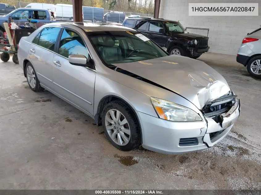 2007 Honda Accord 3.0 Ex VIN: 1HGCM66567A020847 Lot: 40835508