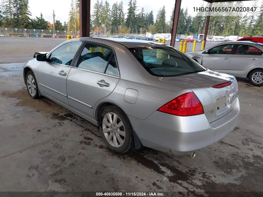 2007 Honda Accord 3.0 Ex VIN: 1HGCM66567A020847 Lot: 40835508