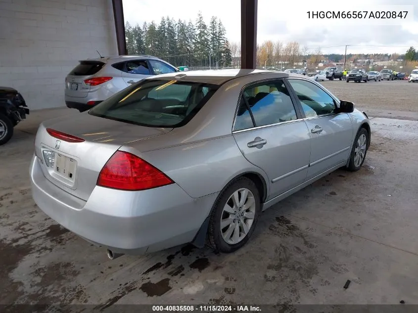 2007 Honda Accord 3.0 Ex VIN: 1HGCM66567A020847 Lot: 40835508