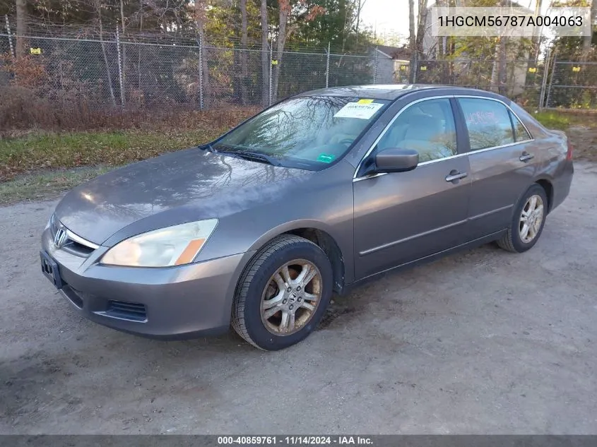 2007 Honda Accord 2.4 Ex VIN: 1HGCM56787A004063 Lot: 40859761