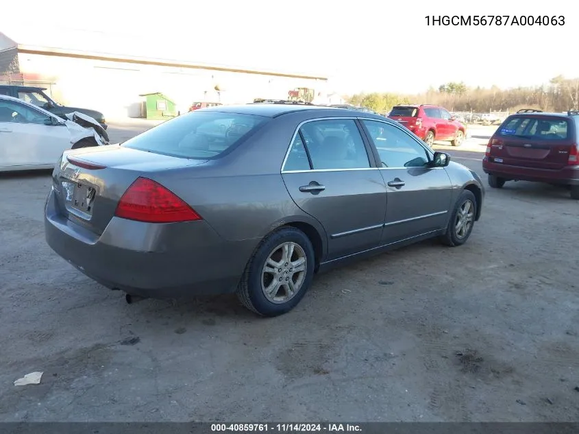 2007 Honda Accord 2.4 Ex VIN: 1HGCM56787A004063 Lot: 40859761