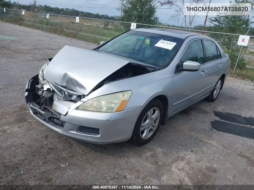 2007 Honda Accord 2.4 Ex VIN: 1HGCM56807A138820 Lot: 40870387