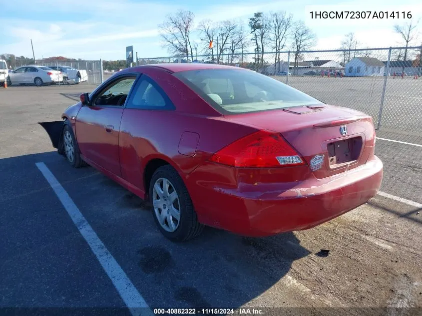 2007 Honda Accord 2.4 Lx VIN: 1HGCM72307A014116 Lot: 40882322