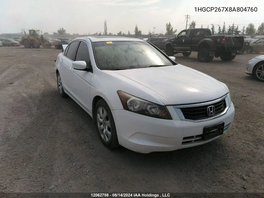 2008 Honda Accord Sdn VIN: 1HGCP267X8A804760 Lot: 12062788