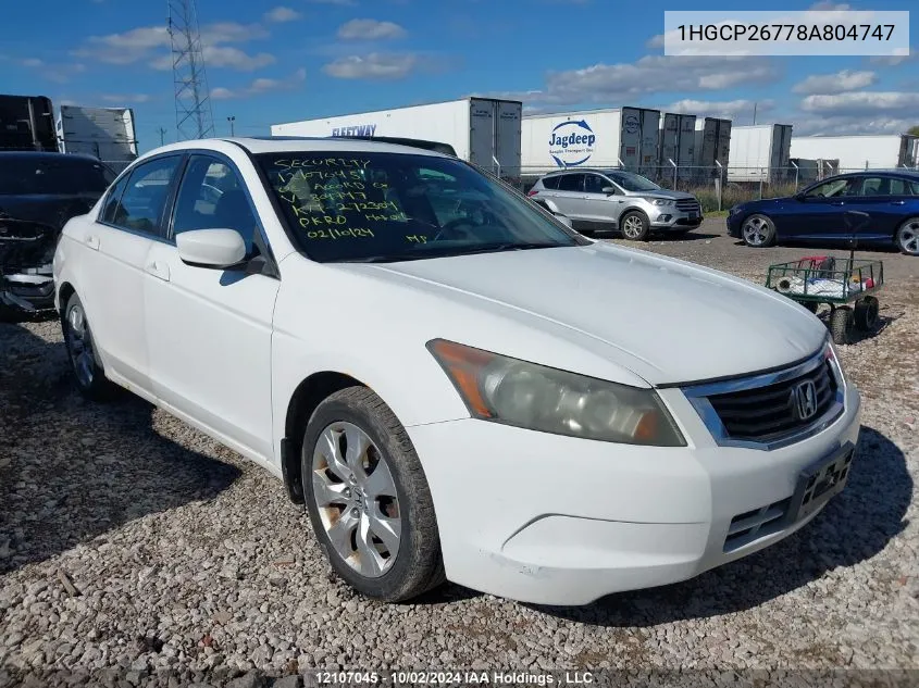 2008 Honda Accord Ex VIN: 1HGCP26778A804747 Lot: 12107045