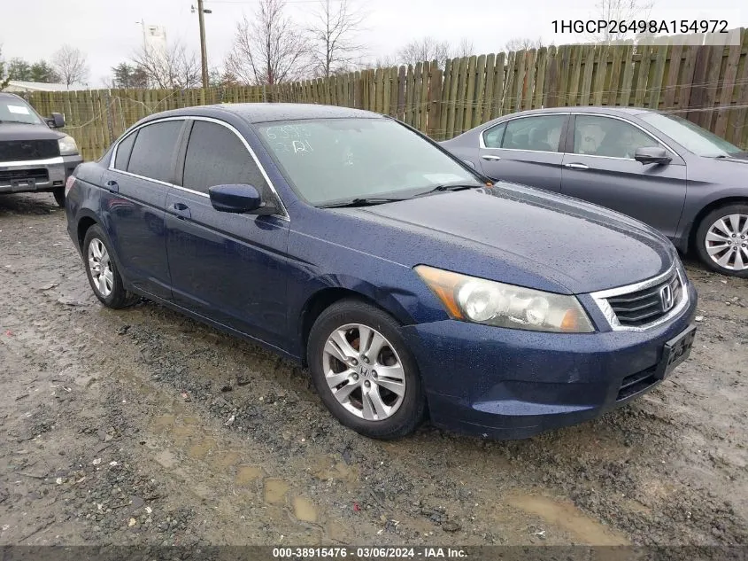 2008 Honda Accord 2.4 Lx-P VIN: 1HGCP26498A154972 Lot: 38915476