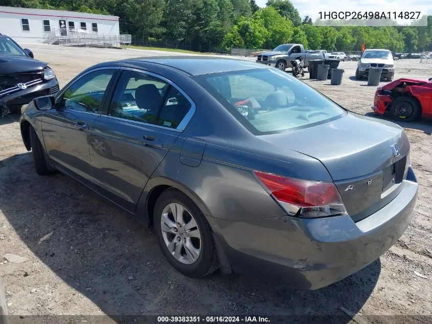 2008 Honda Accord 2.4 Lx-P VIN: 1HGCP26498A114827 Lot: 39383351