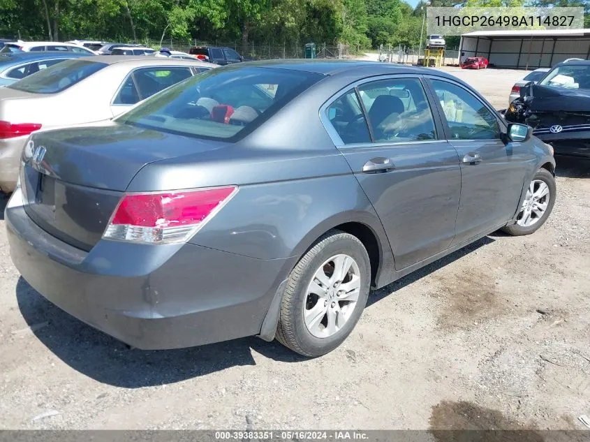 2008 Honda Accord 2.4 Lx-P VIN: 1HGCP26498A114827 Lot: 39383351