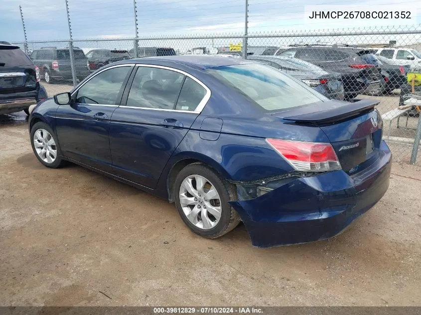 2008 Honda Accord 2.4 Ex VIN: JHMCP26708C021352 Lot: 39812829