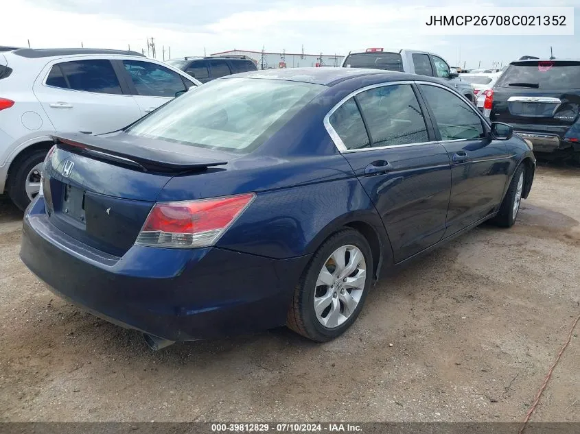 2008 Honda Accord 2.4 Ex VIN: JHMCP26708C021352 Lot: 39812829