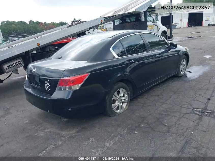 2008 Honda Accord 2.4 Lx-P VIN: JHMCP26498C002367 Lot: 40143711