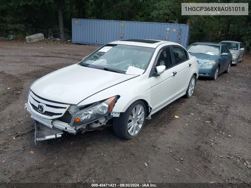 2008 Honda Accord 3.5 Ex-L VIN: 1HGCP368X8A051018 Lot: 40471421