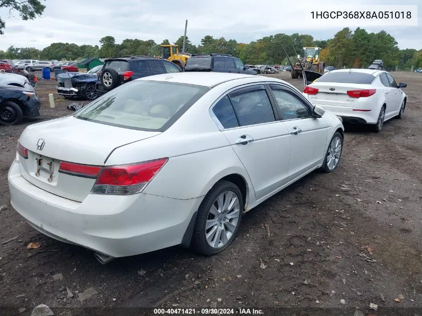 2008 Honda Accord 3.5 Ex-L VIN: 1HGCP368X8A051018 Lot: 40471421