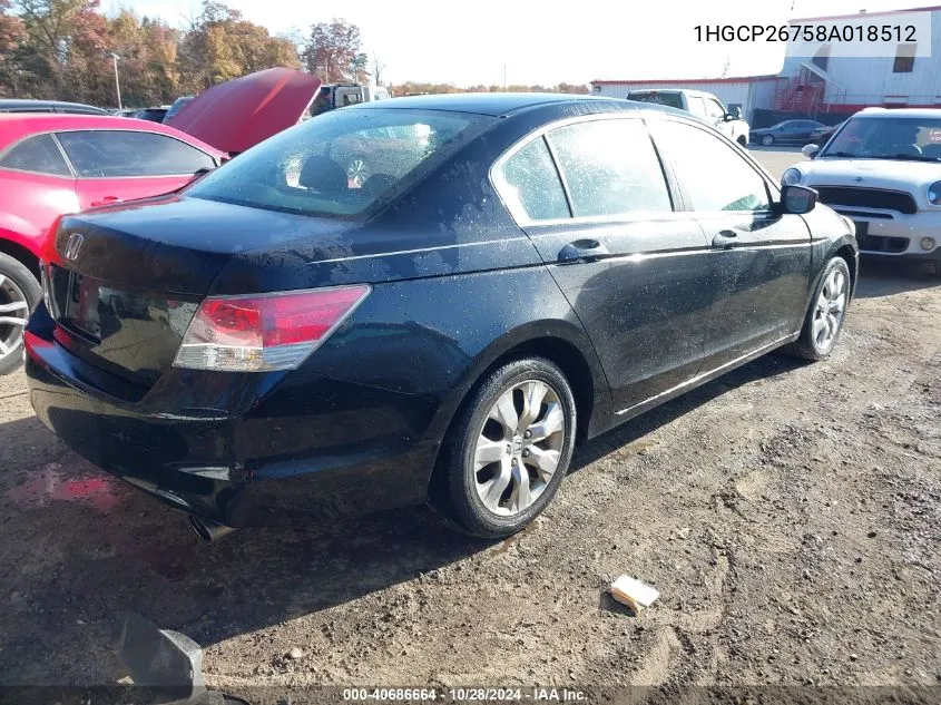 2008 Honda Accord 2.4 Ex VIN: 1HGCP26758A018512 Lot: 40686664