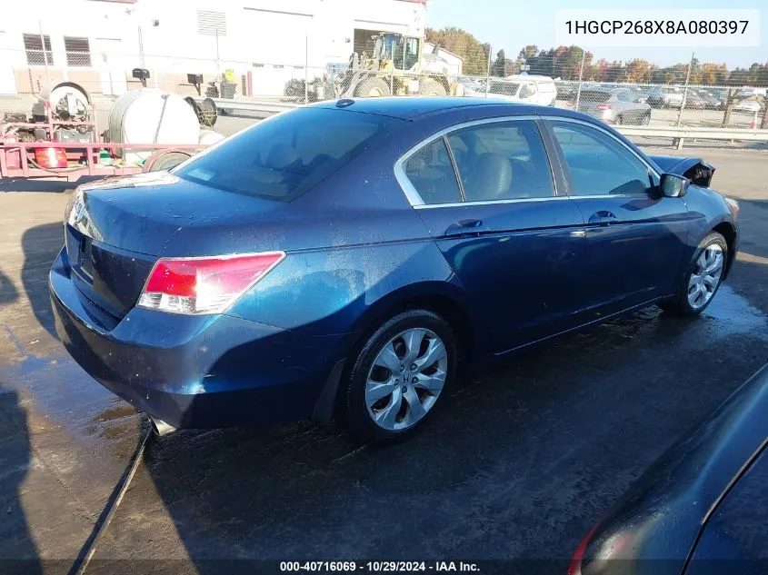 2008 Honda Accord 2.4 Ex-L VIN: 1HGCP268X8A080397 Lot: 40716069