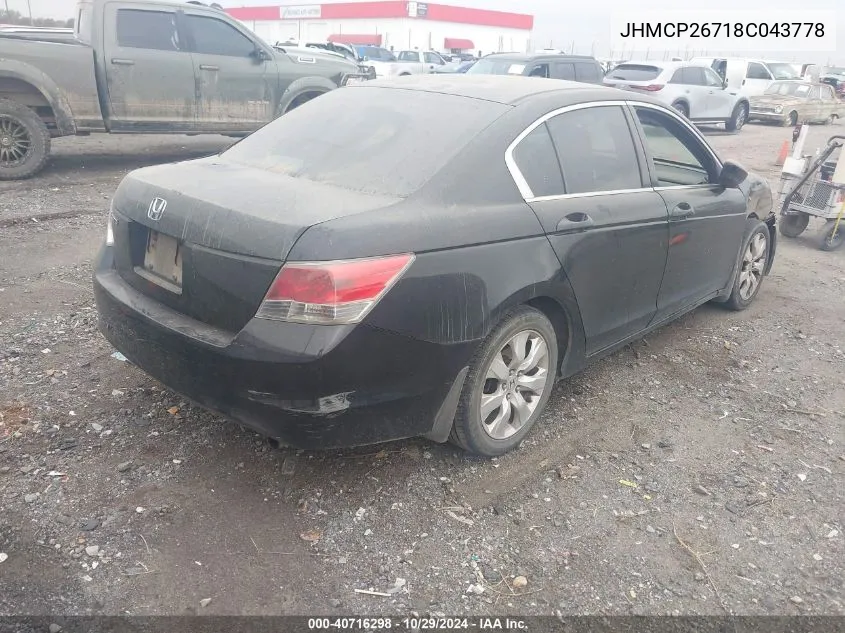 2008 Honda Accord 2.4 Ex VIN: JHMCP26718C043778 Lot: 40716298