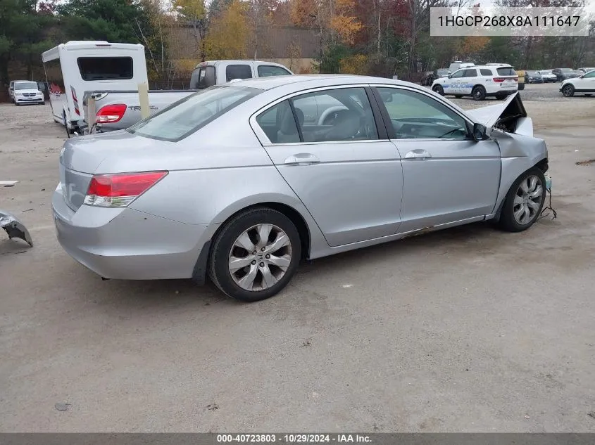 2008 Honda Accord 2.4 Ex-L VIN: 1HGCP268X8A111647 Lot: 40723803