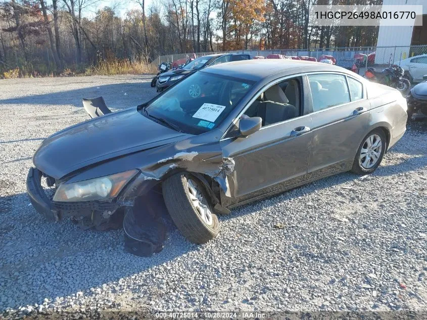 2008 Honda Accord 2.4 Lx-P VIN: 1HGCP26498A016770 Lot: 40725014