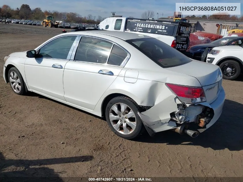 2008 Honda Accord 3.5 Ex-L VIN: 1HGCP36808A051027 Lot: 40742607