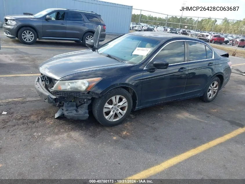 2008 Honda Accord 2.4 Lx-P VIN: JHMCP26428C063687 Lot: 40750173