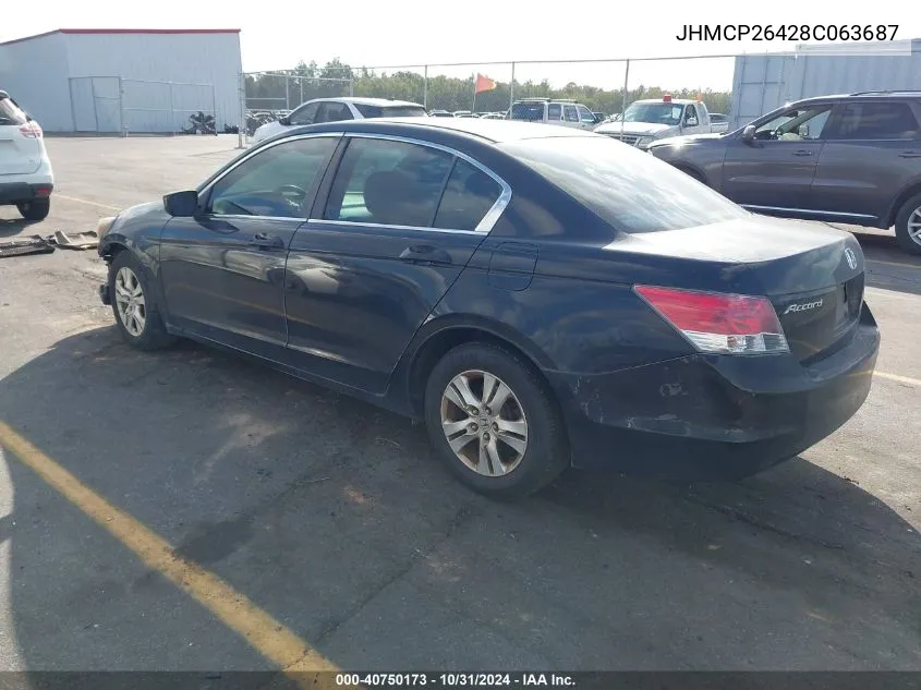 2008 Honda Accord 2.4 Lx-P VIN: JHMCP26428C063687 Lot: 40750173