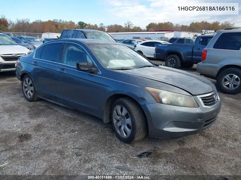 2008 Honda Accord 2.4 Ex-L VIN: 1HGCP26818A166116 Lot: 40751699