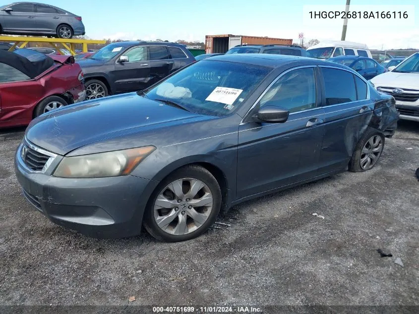 2008 Honda Accord 2.4 Ex-L VIN: 1HGCP26818A166116 Lot: 40751699