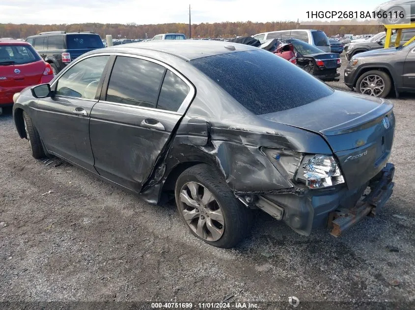 2008 Honda Accord 2.4 Ex-L VIN: 1HGCP26818A166116 Lot: 40751699