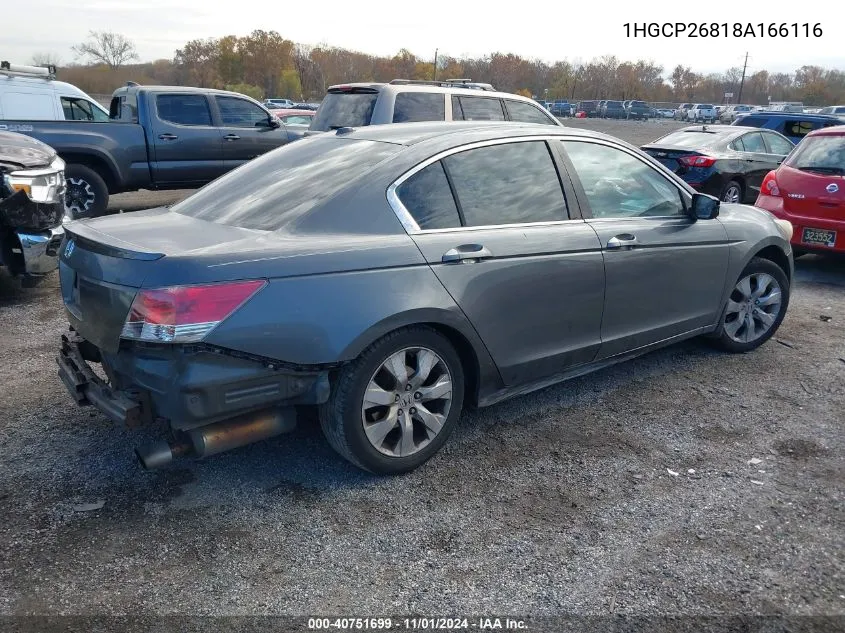 2008 Honda Accord 2.4 Ex-L VIN: 1HGCP26818A166116 Lot: 40751699