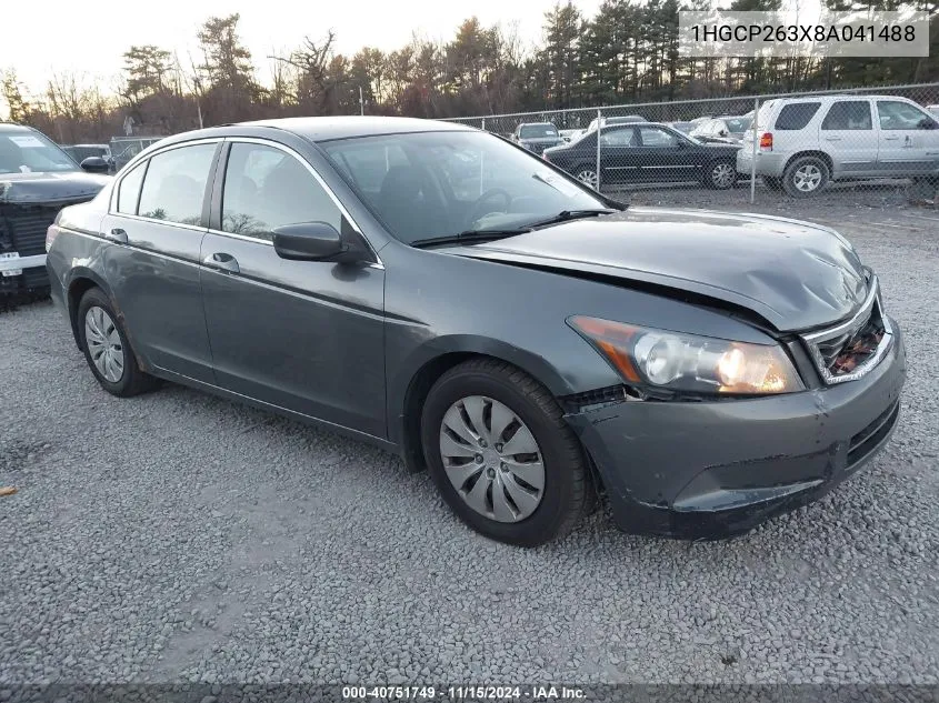 2008 Honda Accord 2.4 Lx VIN: 1HGCP263X8A041488 Lot: 40751749