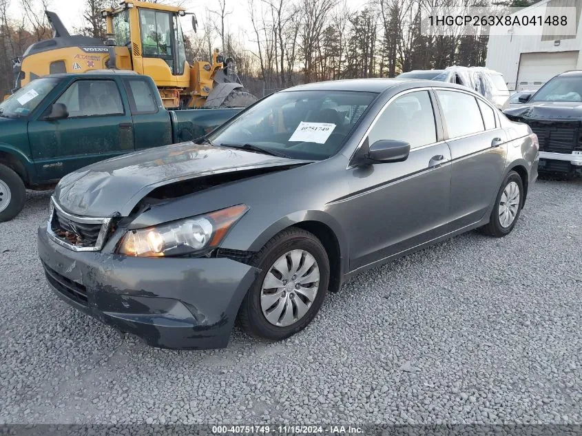 2008 Honda Accord 2.4 Lx VIN: 1HGCP263X8A041488 Lot: 40751749