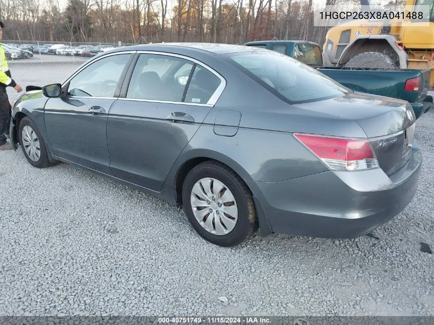 2008 Honda Accord 2.4 Lx VIN: 1HGCP263X8A041488 Lot: 40751749