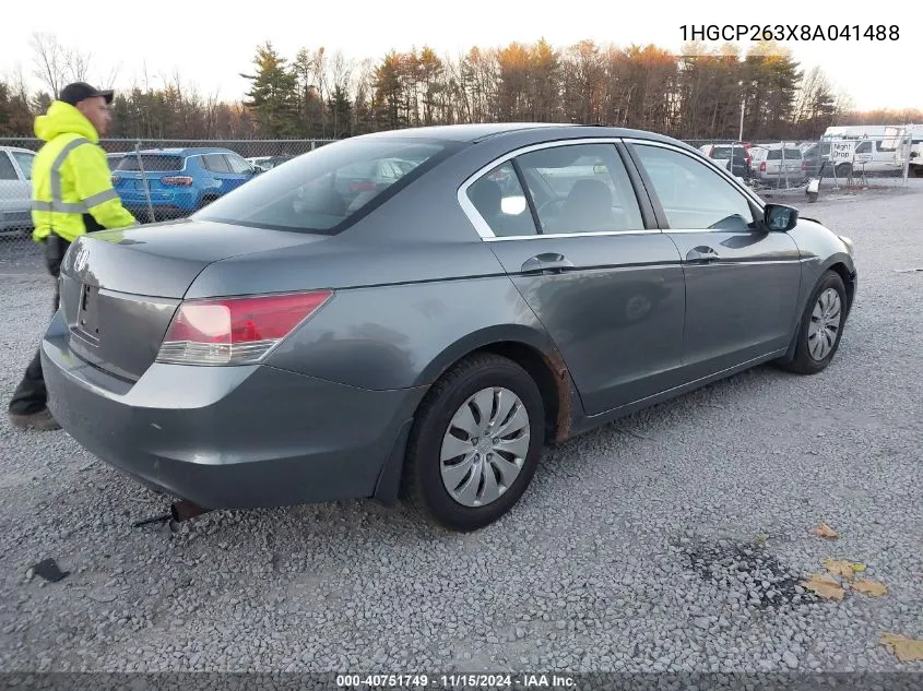 2008 Honda Accord 2.4 Lx VIN: 1HGCP263X8A041488 Lot: 40751749