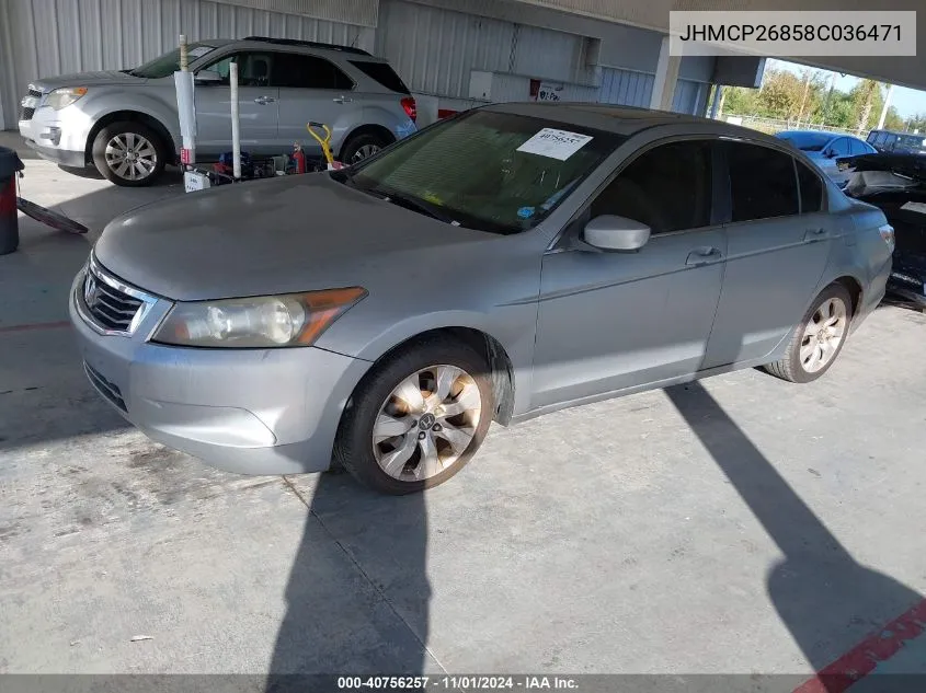 2008 Honda Accord 2.4 Ex-L VIN: JHMCP26858C036471 Lot: 40756257