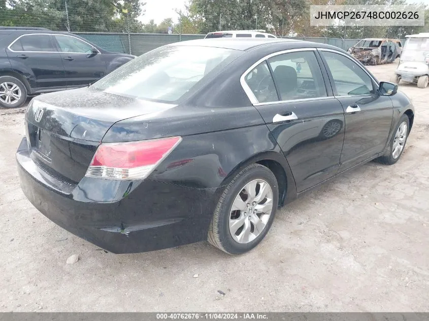 2008 Honda Accord Ex VIN: JHMCP26748C002626 Lot: 40762676