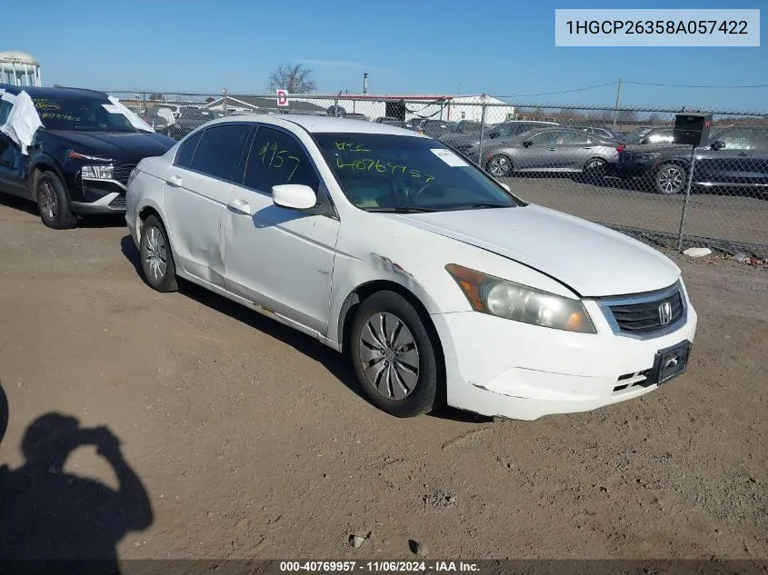 2008 Honda Accord Lx VIN: 1HGCP26358A057422 Lot: 40769957