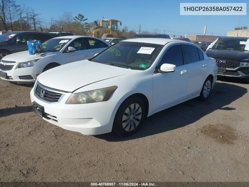 2008 Honda Accord Lx VIN: 1HGCP26358A057422 Lot: 40769957