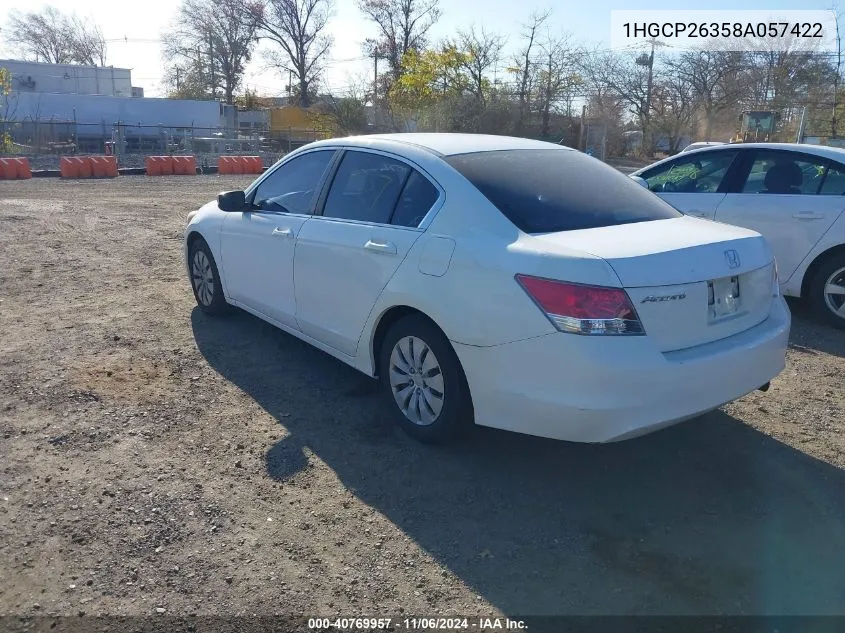 2008 Honda Accord Lx VIN: 1HGCP26358A057422 Lot: 40769957