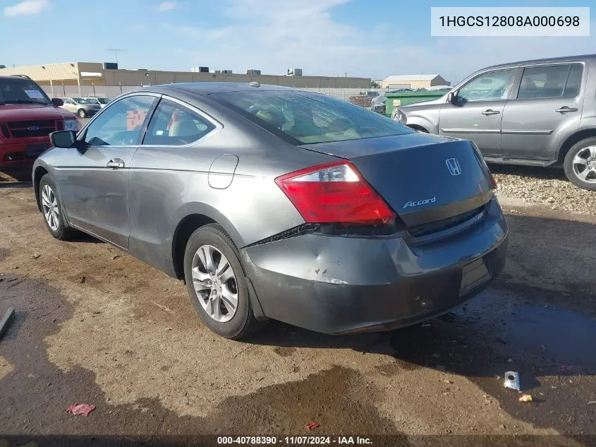 2008 Honda Accord 2.4 Ex-L VIN: 1HGCS12808A000698 Lot: 40788390