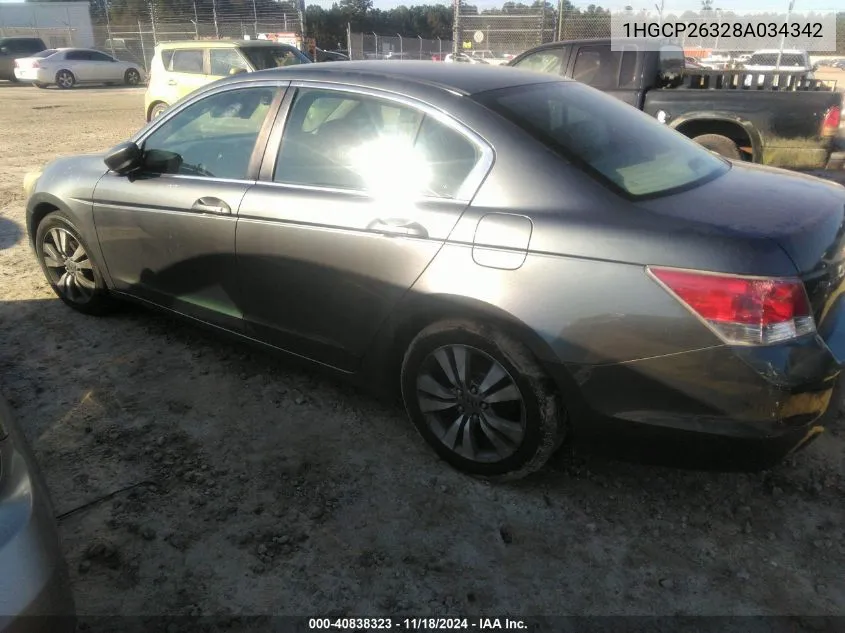 2008 Honda Accord 2.4 Lx VIN: 1HGCP26328A034342 Lot: 40838323