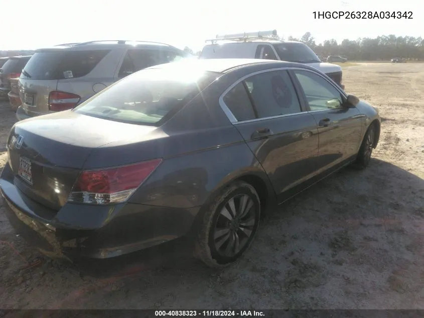 2008 Honda Accord 2.4 Lx VIN: 1HGCP26328A034342 Lot: 40838323