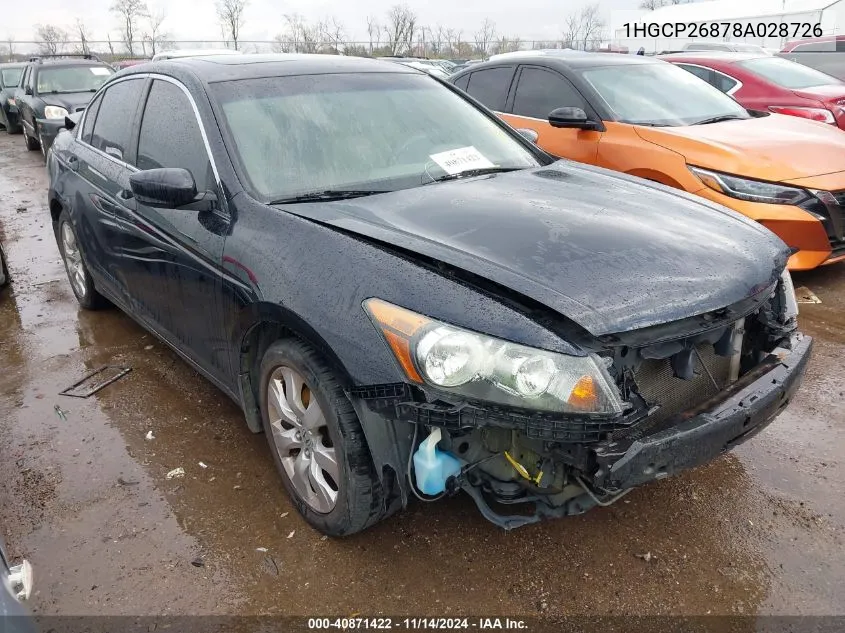 2008 Honda Accord 2.4 Ex-L VIN: 1HGCP26878A028726 Lot: 40871422