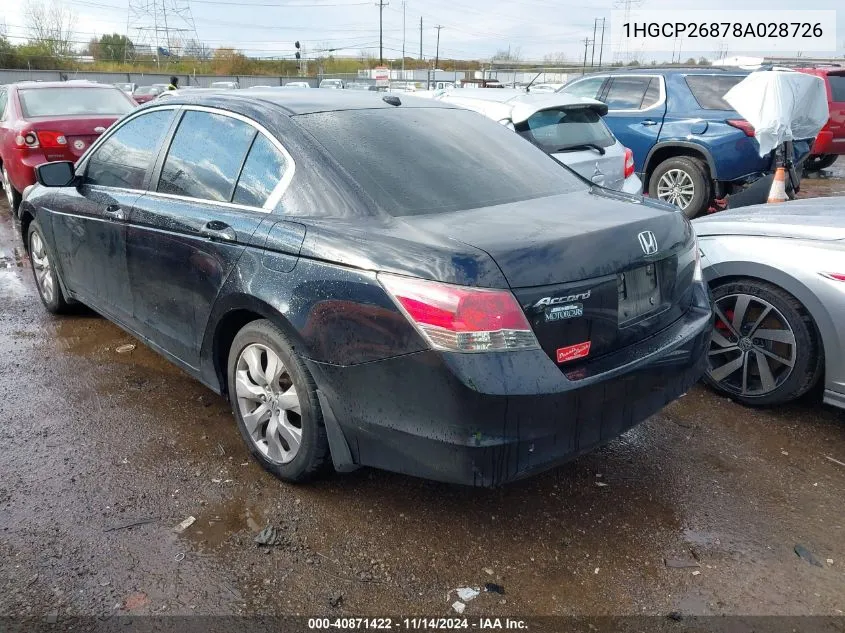 2008 Honda Accord 2.4 Ex-L VIN: 1HGCP26878A028726 Lot: 40871422