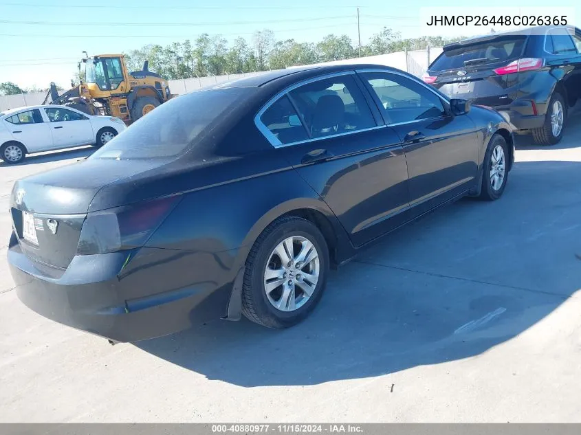 2008 Honda Accord 2.4 Lx-P VIN: JHMCP26448C026365 Lot: 40880977