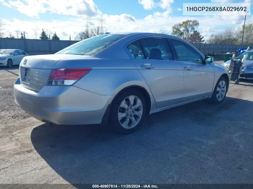 2008 Honda Accord 2.4 Ex-L VIN: 1HGCP268X8A029692 Lot: 40907514