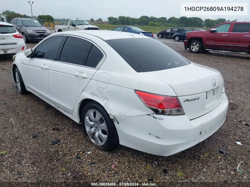 1HGCP26809A194278 2009 Honda Accord 2.4 Ex-L