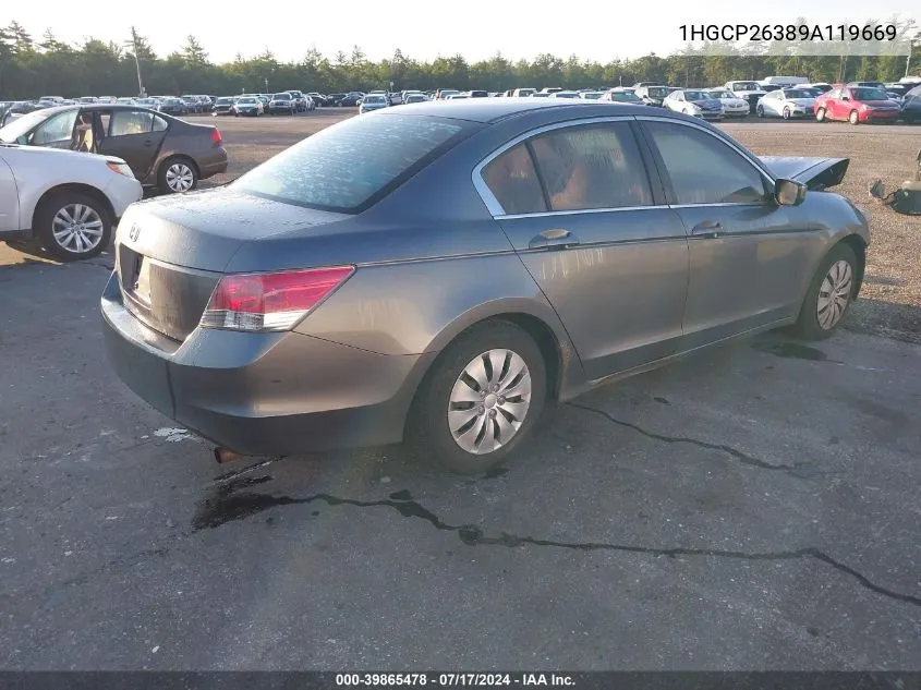 1HGCP26389A119669 2009 Honda Accord 2.4 Lx